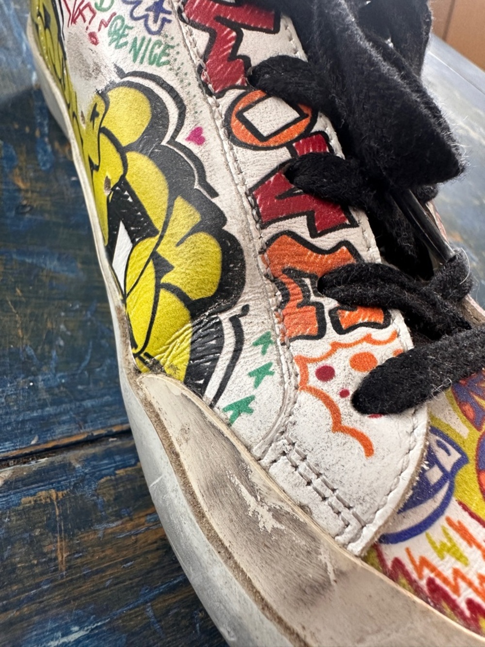 Golden Goose Graffiti Lace-Up Sneakers - Black Laces VGUC slight creasing - Picture 8 of 14